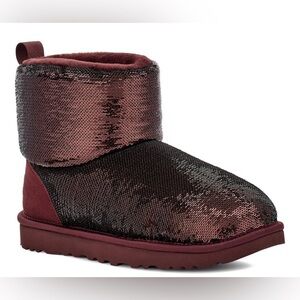 UGG GRAPE CLASSIC MINI MIRROR BALL SEQUIN ANKLE BOOTS, WOMEN US 6
